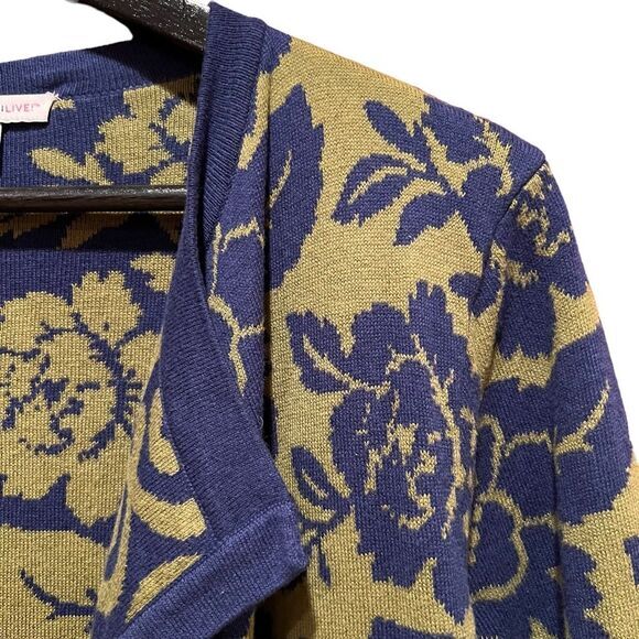 Isaac Mizrahi Live Sweater Womens XS Navy Olive Floral Open Cardigan - Picture 3 of 10